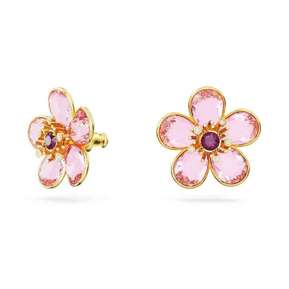 Swarovski Florere Earrings, Pink and Yellow Flower Crystals, Gold Tone -  New - Picture 2 of 7